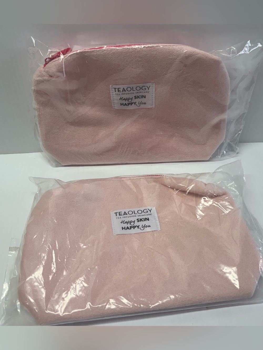 Teaology Pink Makeup SkinCare Bag - Soft Zip Pouch for women’s - New lot of 2